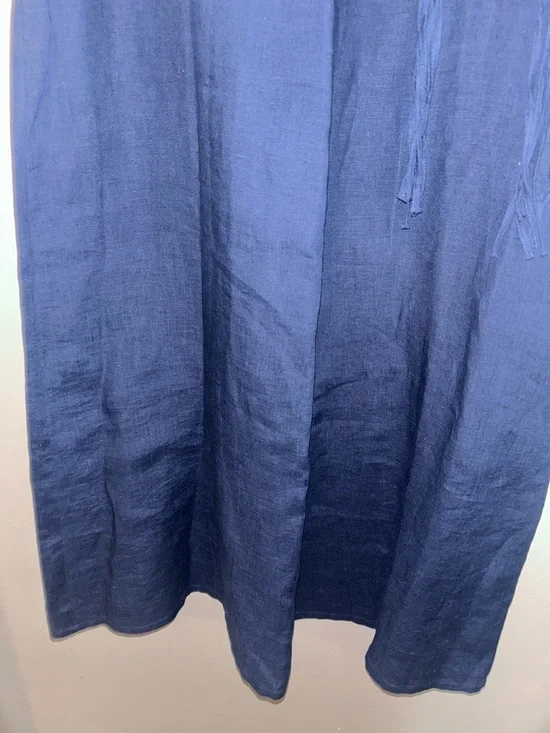 Linen Maxi Skirt - navy blue 100% linen w/fringe tie detail - Picture 4 of 11
